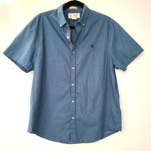 Penguin Blue Short Sleeve Slim Fit Button Down Shirt L